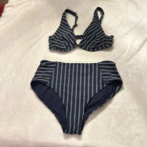 Athleta swimsuit. Dark blue double pinstriped